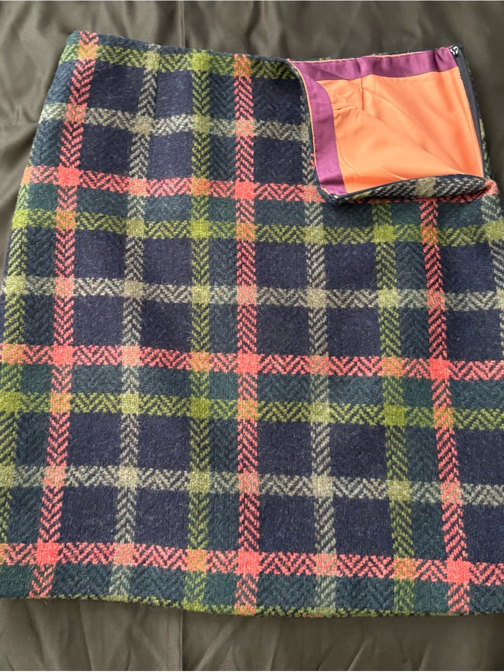 Boden Navy Plaid Midi Skirt with Pink & Green Accents size 4 small - Picture 4 of 6